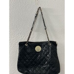 DKNY Womens Leather Quilted Texture Gold Tone Crossbody‎ Shoulder Handbag Black